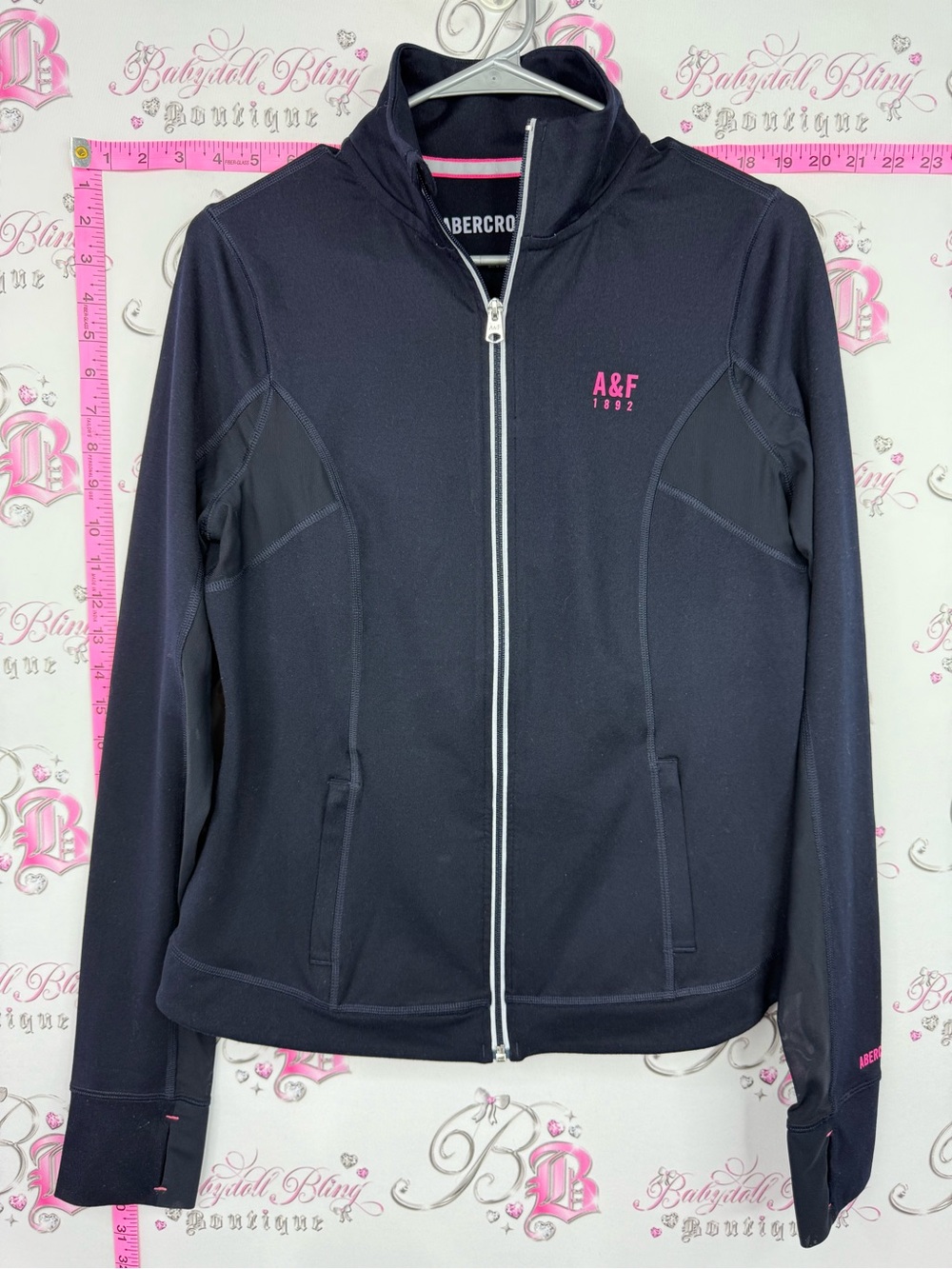 Abercrombie & Fitch sweater navy Black Zip-Up Performance Jacket with Pink Logo
